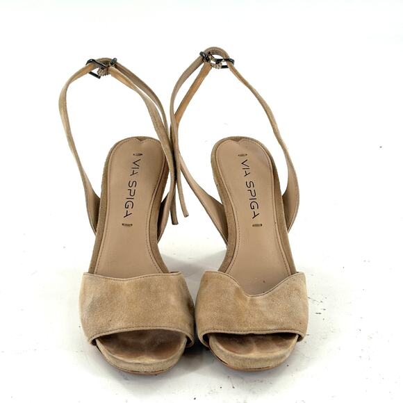 Via Spiga Ankle Wrap Suede Heels 4.5 Tan Beige Sandals Pumps Capsule Comfort - Picture 4 of 6